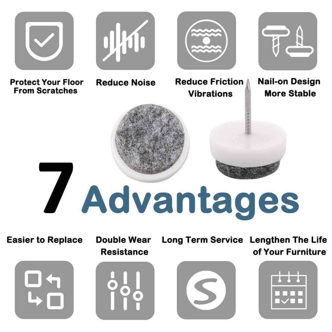 uxcell 20mm Felt Furniture Pads for Chairs & Tables - 12 Pack Non-Slip Floor Protectors for Hardwood & Tile Floors | Prevent Scratches & Noise