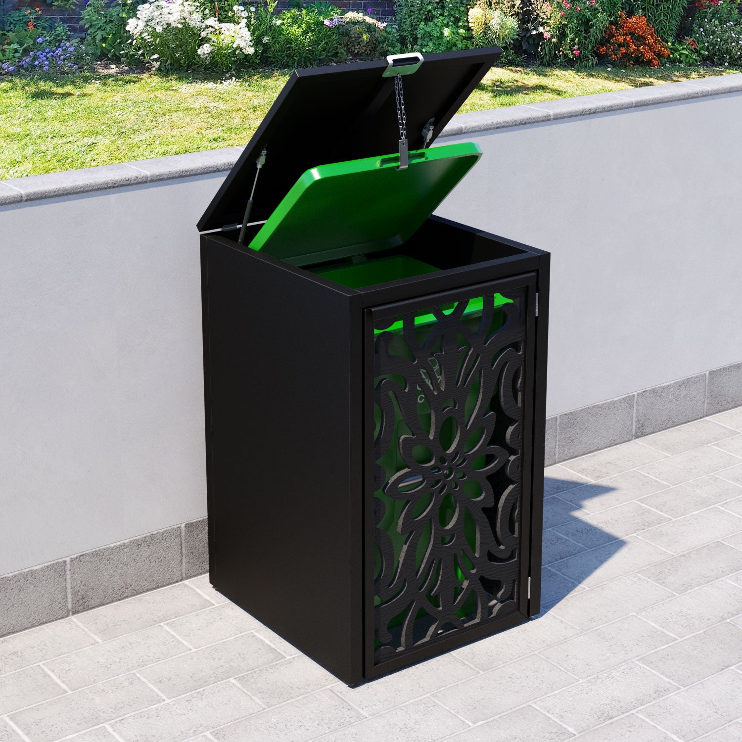 Black 1 Bin Storage Cabinet with Windsor Door Screen - Perfect for Kitchen, Bathroom, and Garage Organization