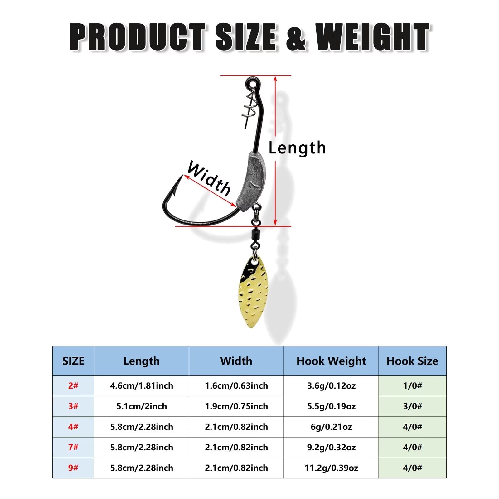 6pcs Weighted Swimbait Hooks with Twistlock - Gold/Silver Spinner Blades for Soft Fishing Lures - Perfect for Bass, Walleye & Freshwater Fishing