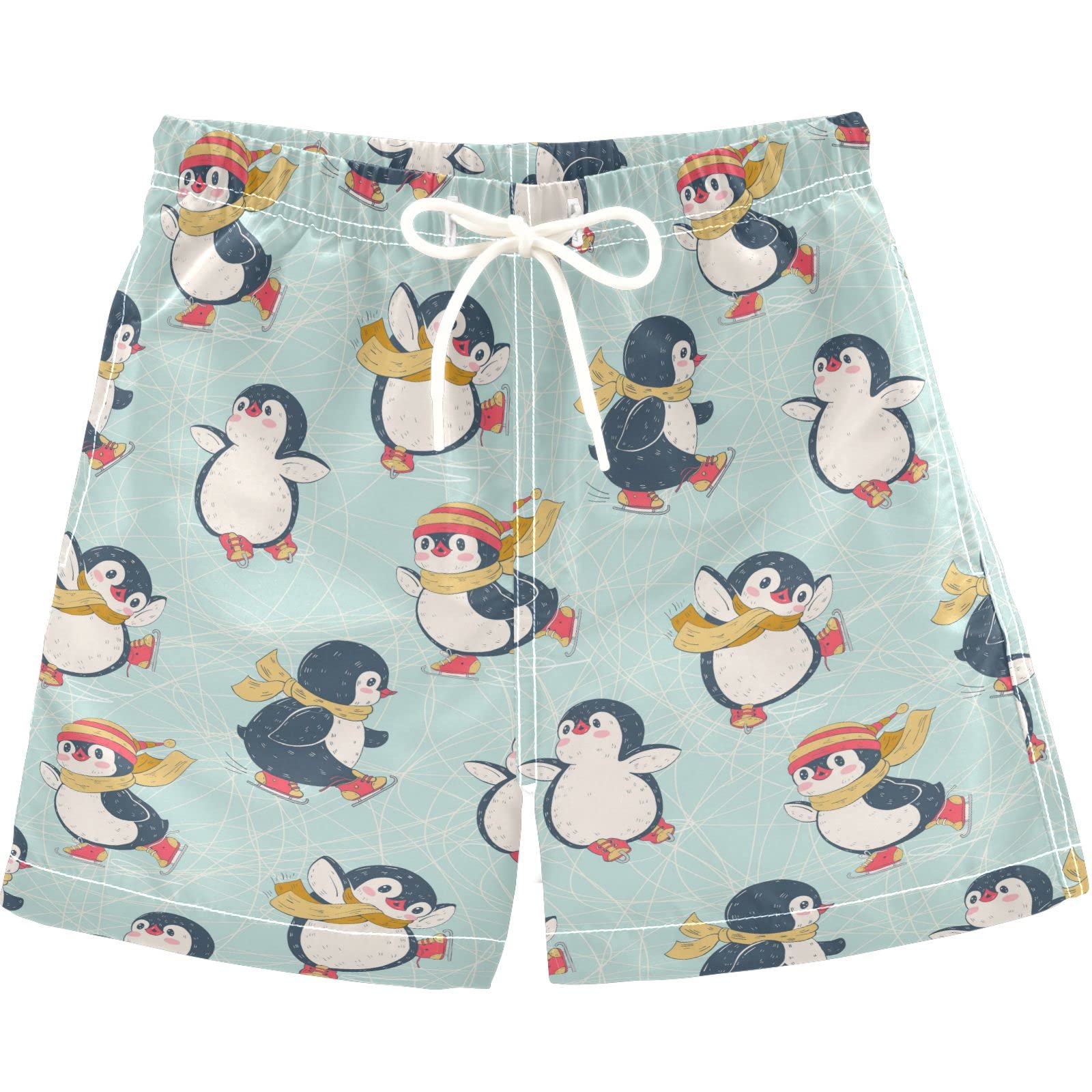Visesunny Cute Penguin Boys Swim Trunks - Quick Dry Kids Board Shorts for Toddlers & Boys - Funny Bathing Suits for Beach, Pool & Summer Water Play