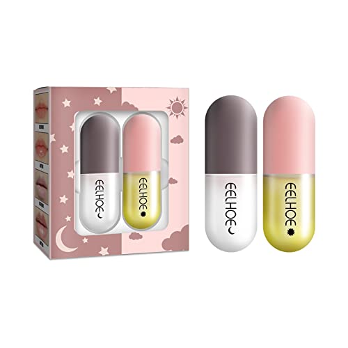 2PCS Natural Lip Plumper Set - Hydrating Lip Gloss & Moisturizing Lip Care for Day & Night Use - Perfect Gift for Women & Girls (White, One Size) - Enhance Your Look for Date Night or Special Occasions