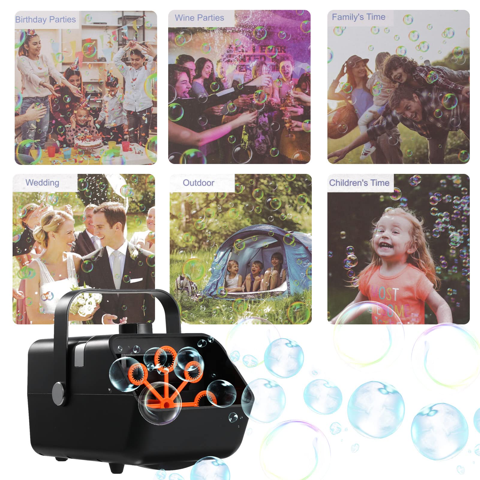 Automatic Bubble Blower Machine - 2 Speed Portable Bubble Maker for Kids Parties, Weddings, Birthdays, Outdoor & Indoor Events (Black) | Perfect for Backyard Fun, Park Playdates, and Festive Celebrations
