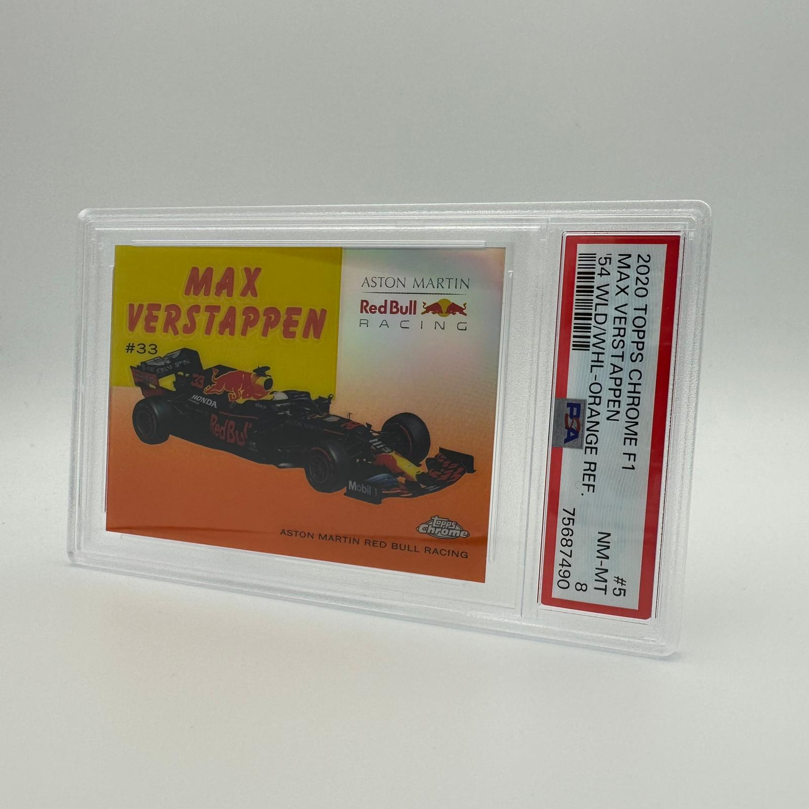 PSA 8 Graded 2009 Max Verstappen World On Wheels #54W Orange Refractor - Rare Racing Collectible for Display & Investment
