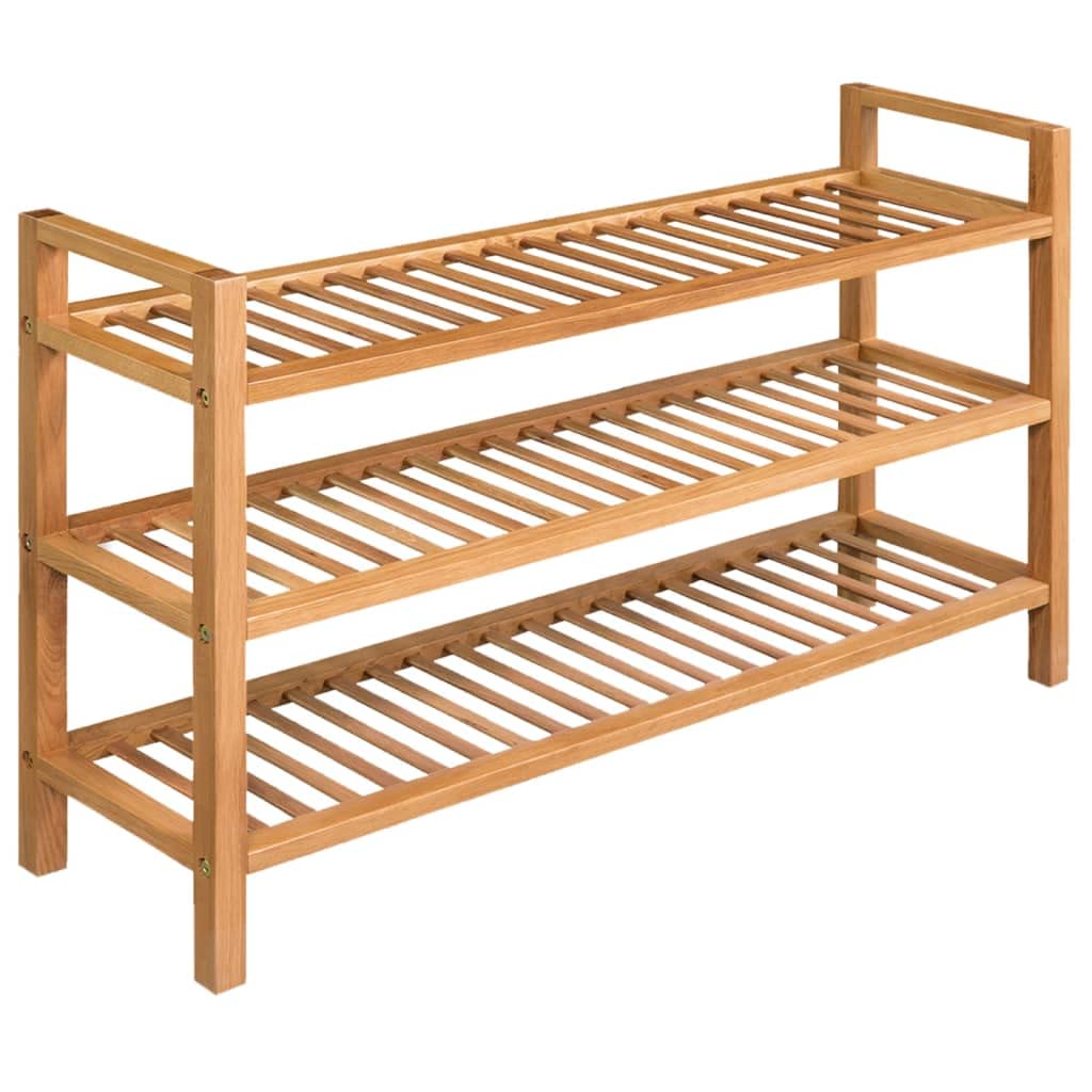 Solid Oak Wood Shoe Rack - 3-Tier Entryway Shoe Shelf Organizer for Hallway, Bathroom & Living Room | Free Standing Shoe Storage (39.4