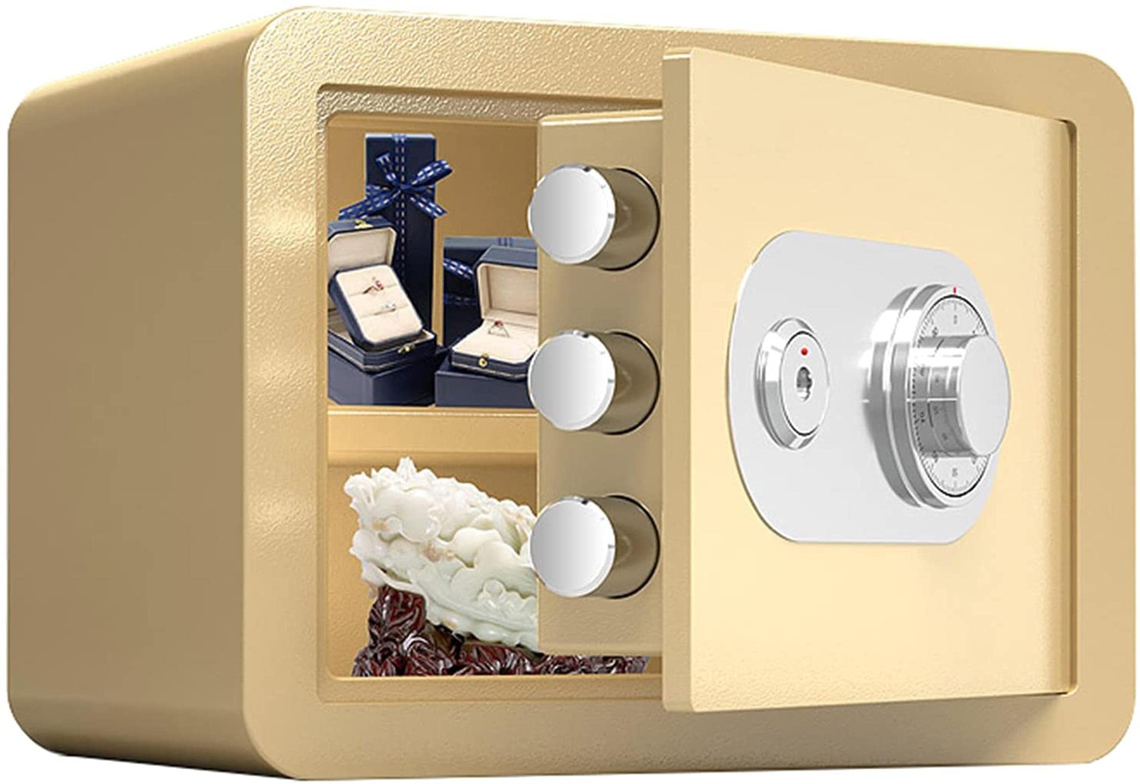 Fireproof Steel Home Security Safe Box - Wall Mounted Small Safe with Key for Home, Office, Business & Hotel Use - Coffee Gold & Tyrant Gold Options - Perfect for Jewelry, Documents & Valuables Protection