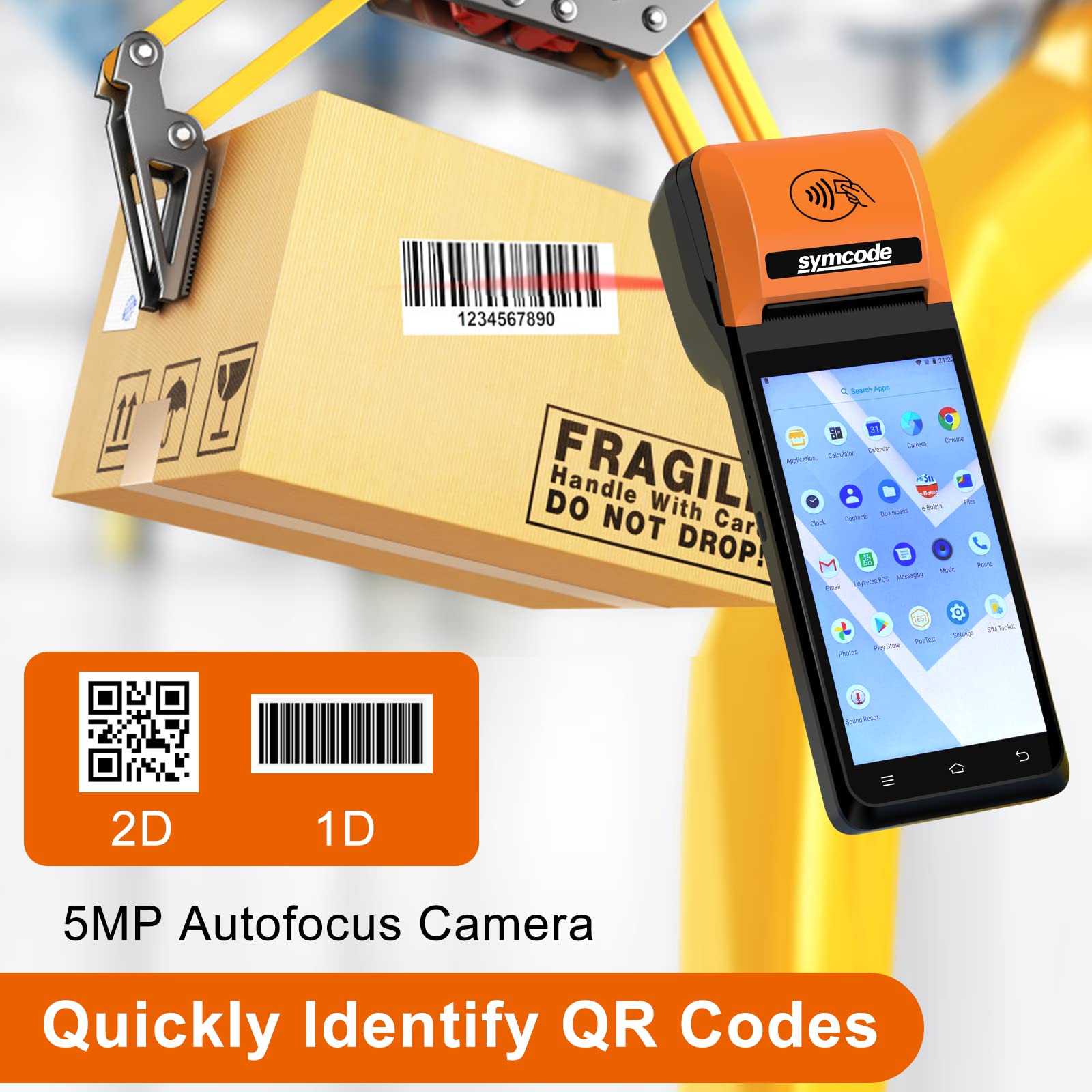 Symcode POS PDA Thermal Receipt Printer with 1D/2D Barcode Scanner - 5.5