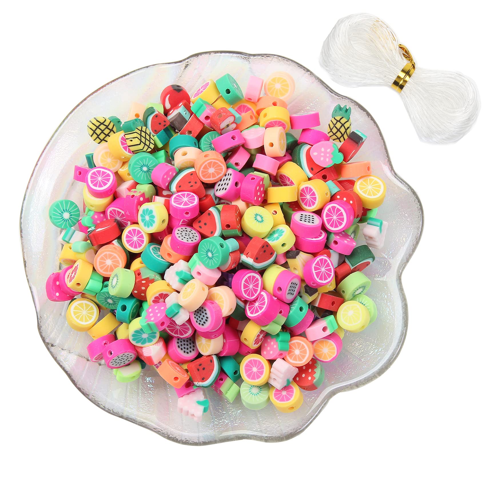 100pcs Mixed Fruit Polymer Clay Spacer Beads for DIY Jewelry Making - Bracelet, Necklace & Hair Accessories Kit (Assorted Fruit Designs) | Perfect for Women's Handmade Crafts, Gift Making & Boho Style Jewelry Projects