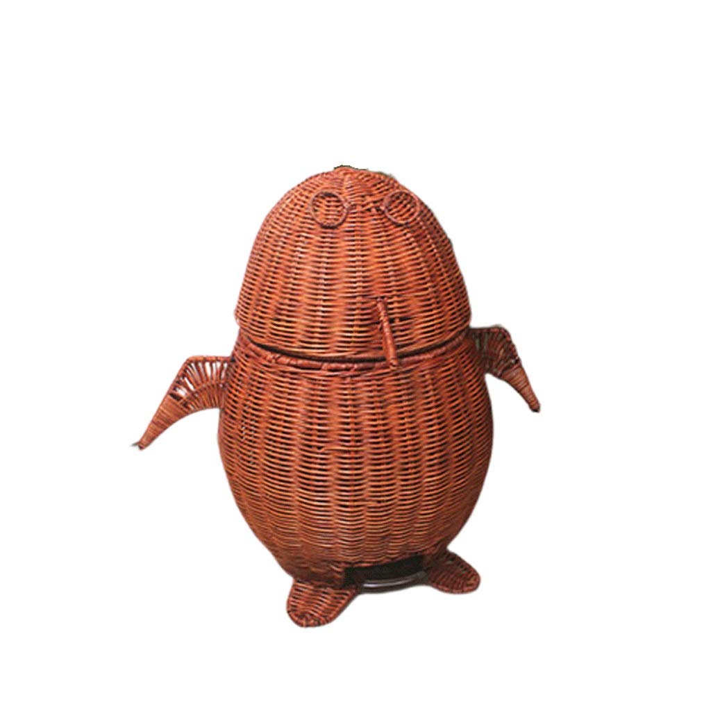 FABAX Outdoor Trash Can with Pedal and Cover - Rattan Waste Bin for Bedroom, School, Garden & Park - Fashionable Penguin-Shaped Garbage Can (Brown, Size A) - Perfect for Home Decor, Office, and Public Spaces