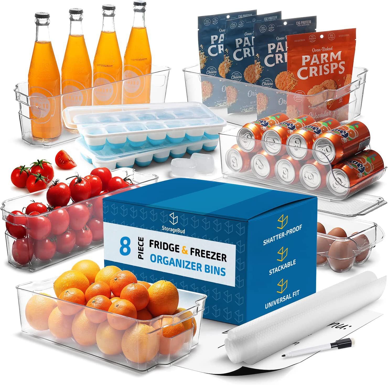 8-Piece BPA-Free Fridge Organizer Bins Set - Refrigerator & Freezer Storage Containers for Food Organization - Perfect for Pantry, Kitchen, and Meal Prep Organization