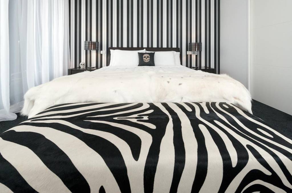 Zebra Print Ottoman with Queen Anne Curved Metal Legs - 55