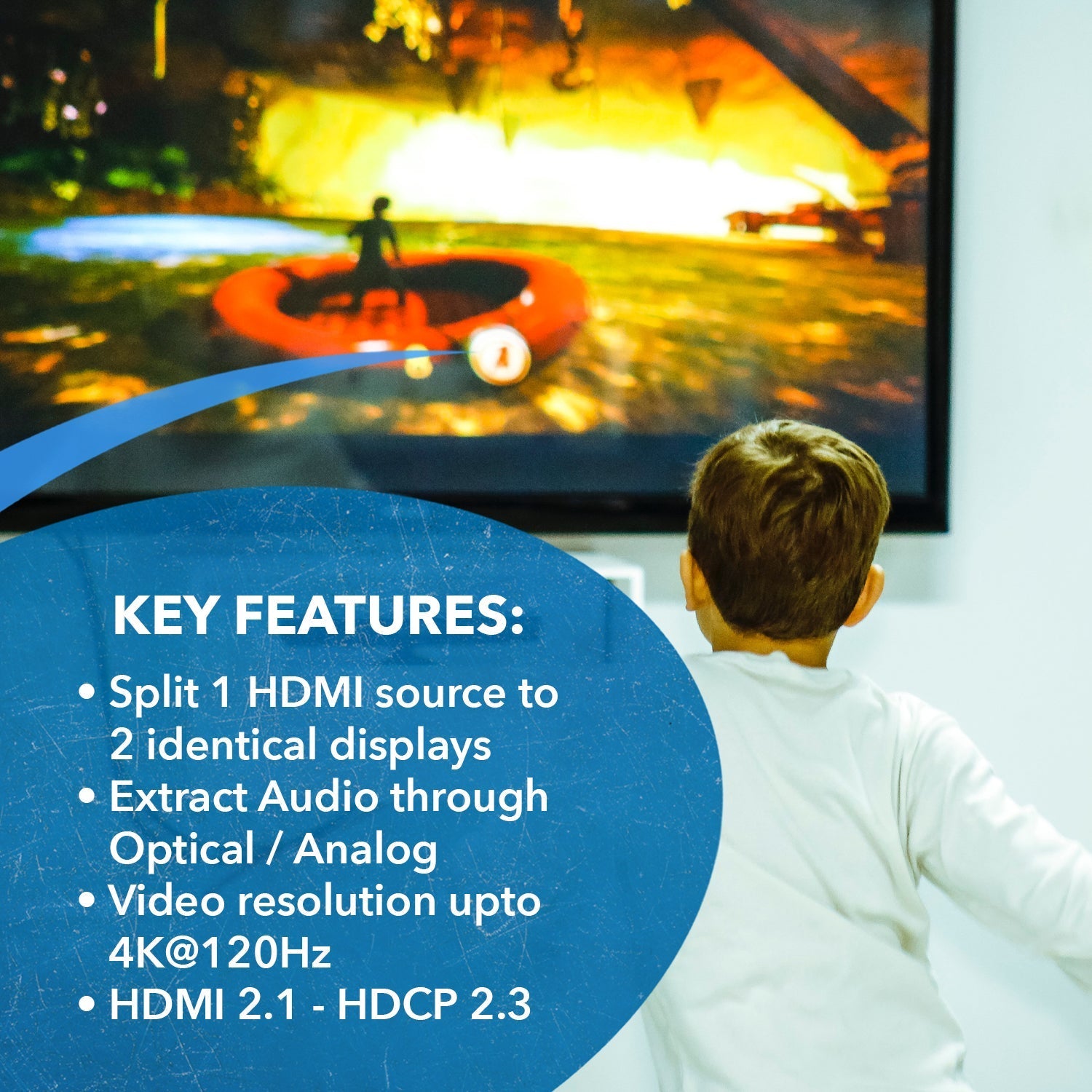 1x2 HDMI Splitter with Audio Out - 1 Input 2 Output, UltraHD 8K, EDID (BK 102A) - Perfect for Home Theater & Multi-Screen Gaming Setup