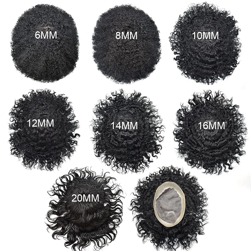 FACE MIRACLE Afro Toupee Mono Lace Front Wig for Men - 100% Human Hair NPu Curly Weave Hair Unit - African American Toupee (5