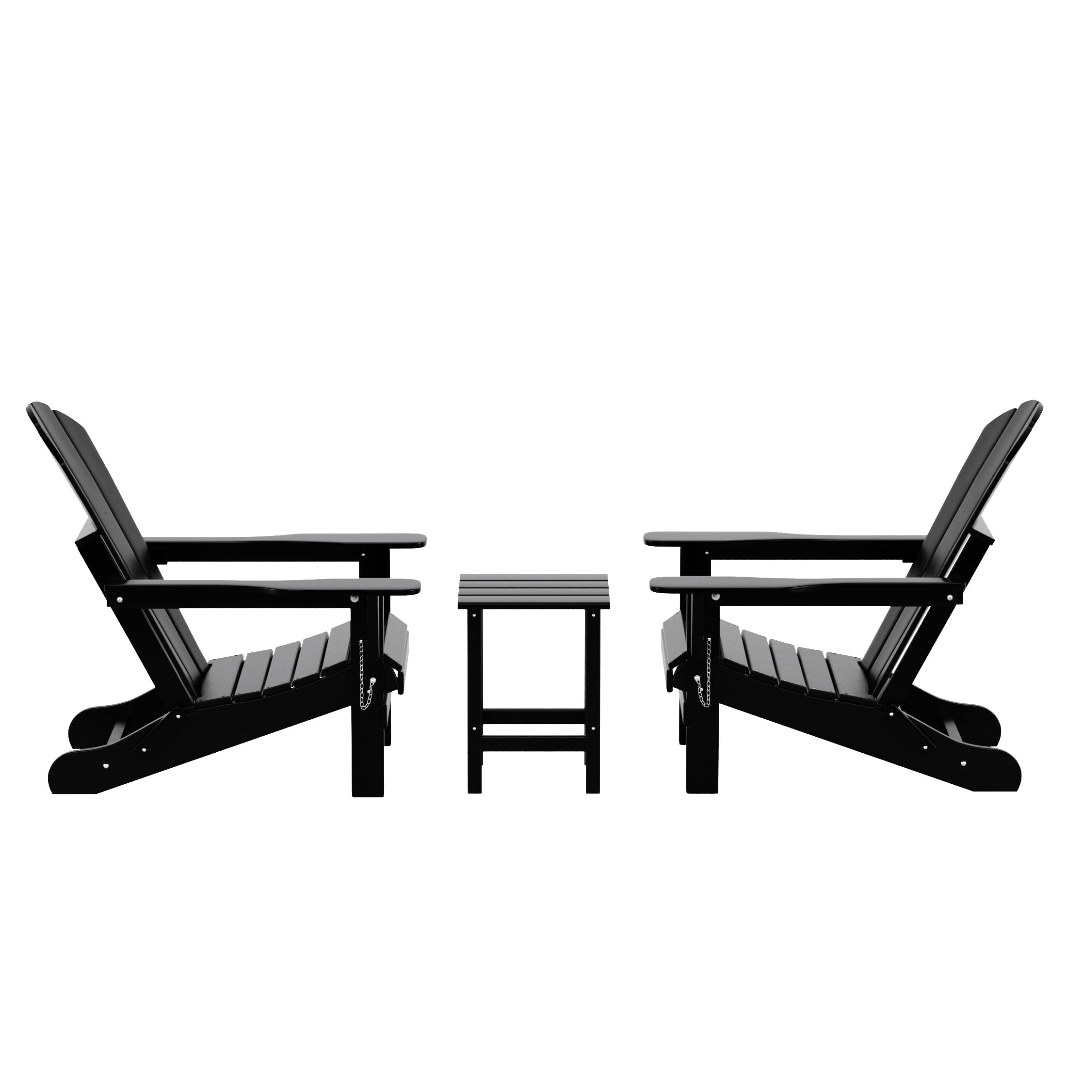 WO Home Furniture Adirondack Chairs & Table Set - 3-Piece Outdoor Patio Furniture with Folding Chairs & Side Table - Weatherproof & UV Resistant - Perfect for Backyard, Garden, Fire Pit, Deck & Balcony (Black)