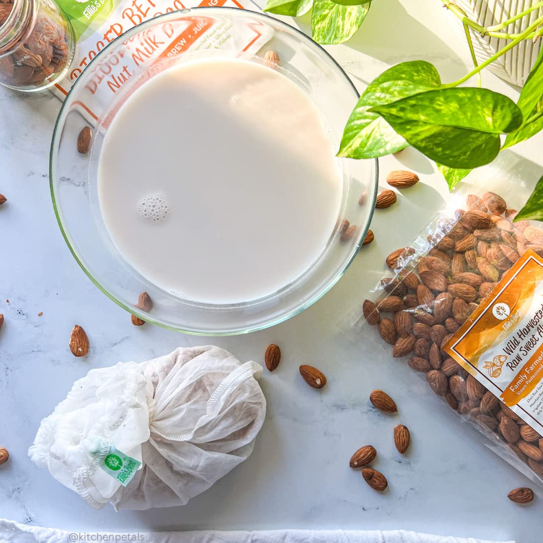 Premium Nut Milk Bag XL 12x12 Inches - Organic Sprouting Almonds 3lb Bundle - Perfect for Homemade Almond Milk, Cheesecloth Filtering & Raw Food Preparation
