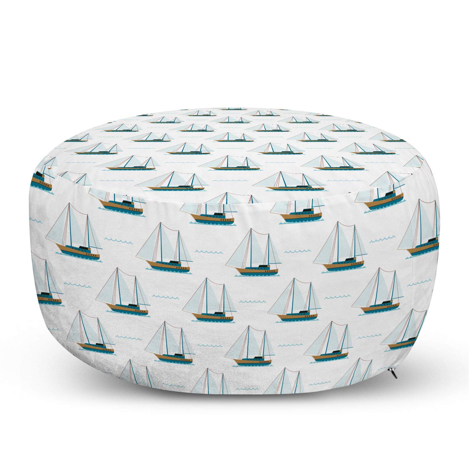 Ambesonne Sailboat Pouf Cover with Zipper - Nautical Travel Sailing Motif Print on White Pale Brown Fabric, 30x17.3 Inch Unstuffed Decorative Pillow Case - Perfect for Coastal Living Room, Beach House Decor & Nautical Theme Bedroom