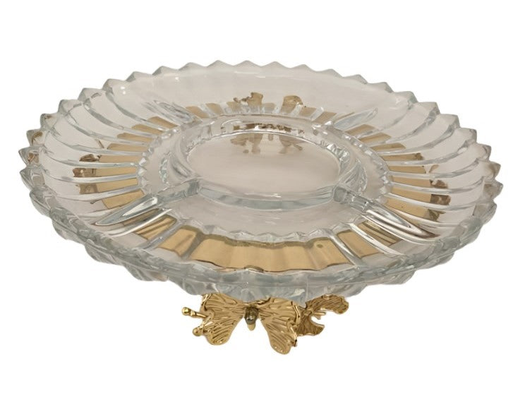 12x3 Inch Round Glass Plate with Butterfly Design - Elegant Serving Dish for Desserts, Appetizers & Party Decor