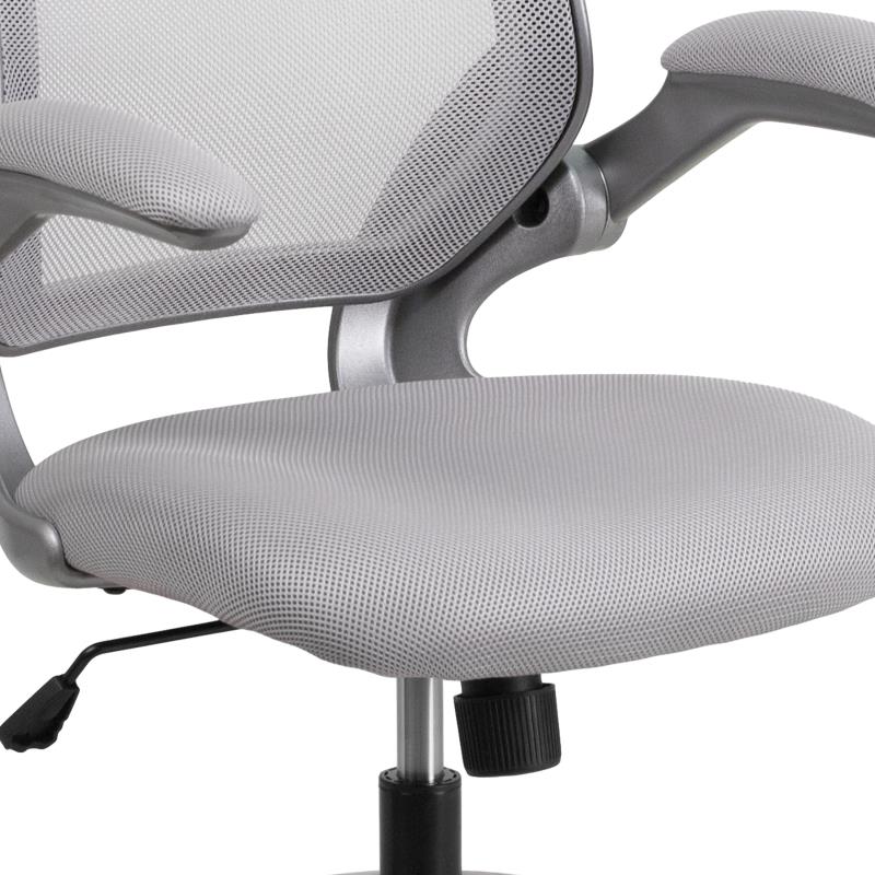 Ergonomic Mesh Office Chair with Flip-Up Arms - Mid Back Swivel Task Chair with Gray Frame for Home & Office Workspace Comfort