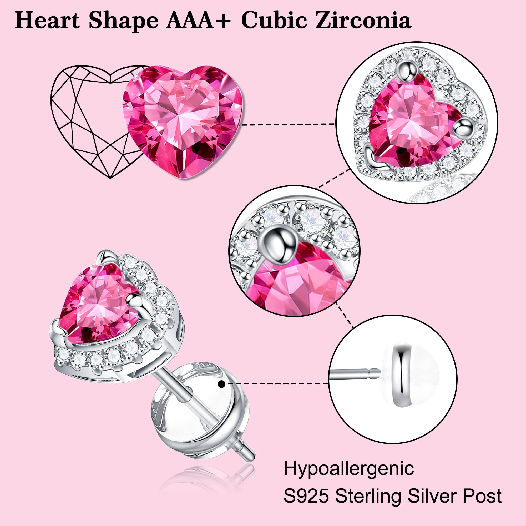 Sparkling S925 Sterling Silver Heart Earrings with Birthstones - Hypoallergenic Jewelry for Women & Girls | Perfect Birthday Gift, Valentine's Day Present & Everyday Elegant Accessory