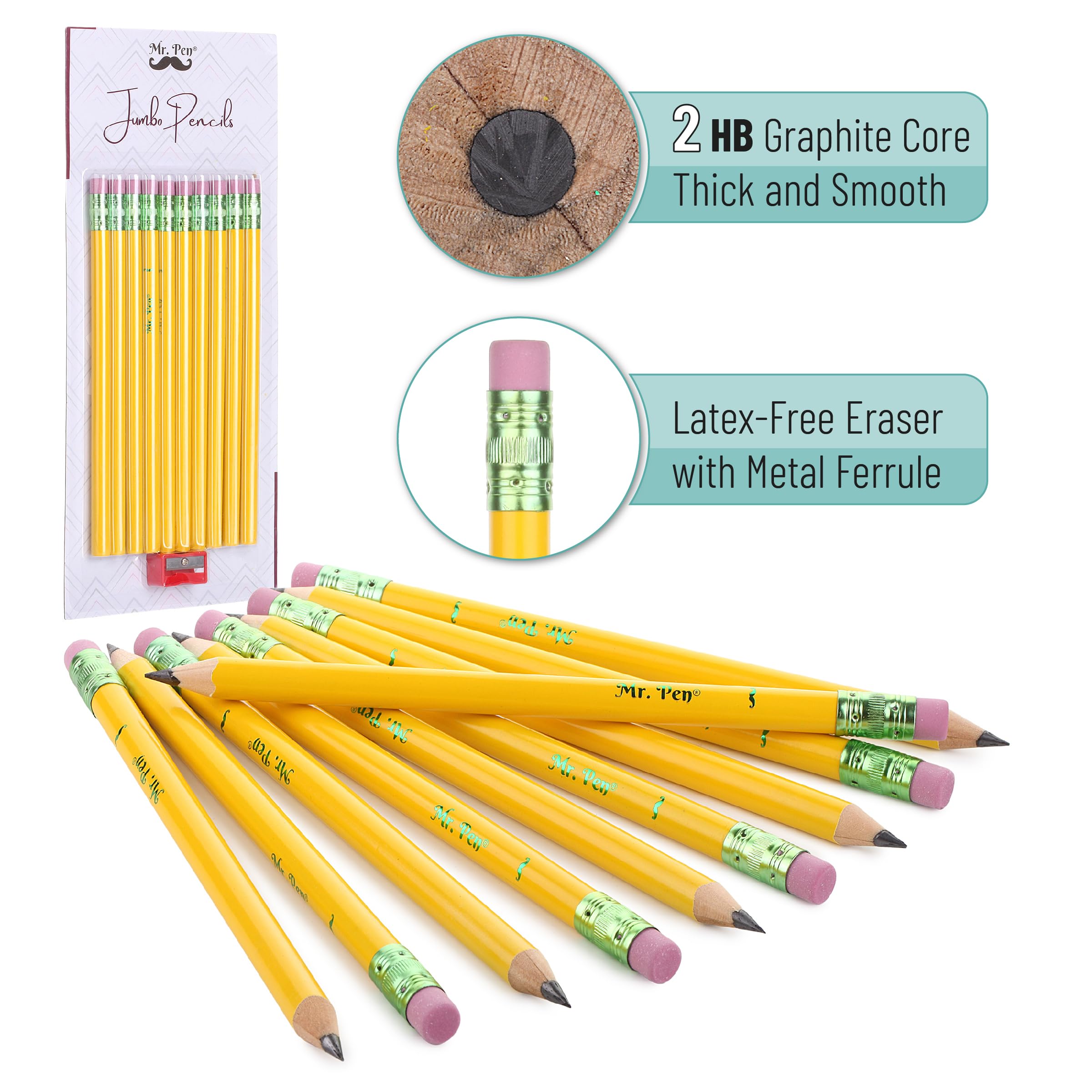 Mr. Pen Jumbo Pencils - 10 Pack with Sharpener, Extra Thick Preschool & Kindergarten Pencils for Kids - Perfect for Early Writing Practice, Classroom Supplies & Homeschool Learning Activities