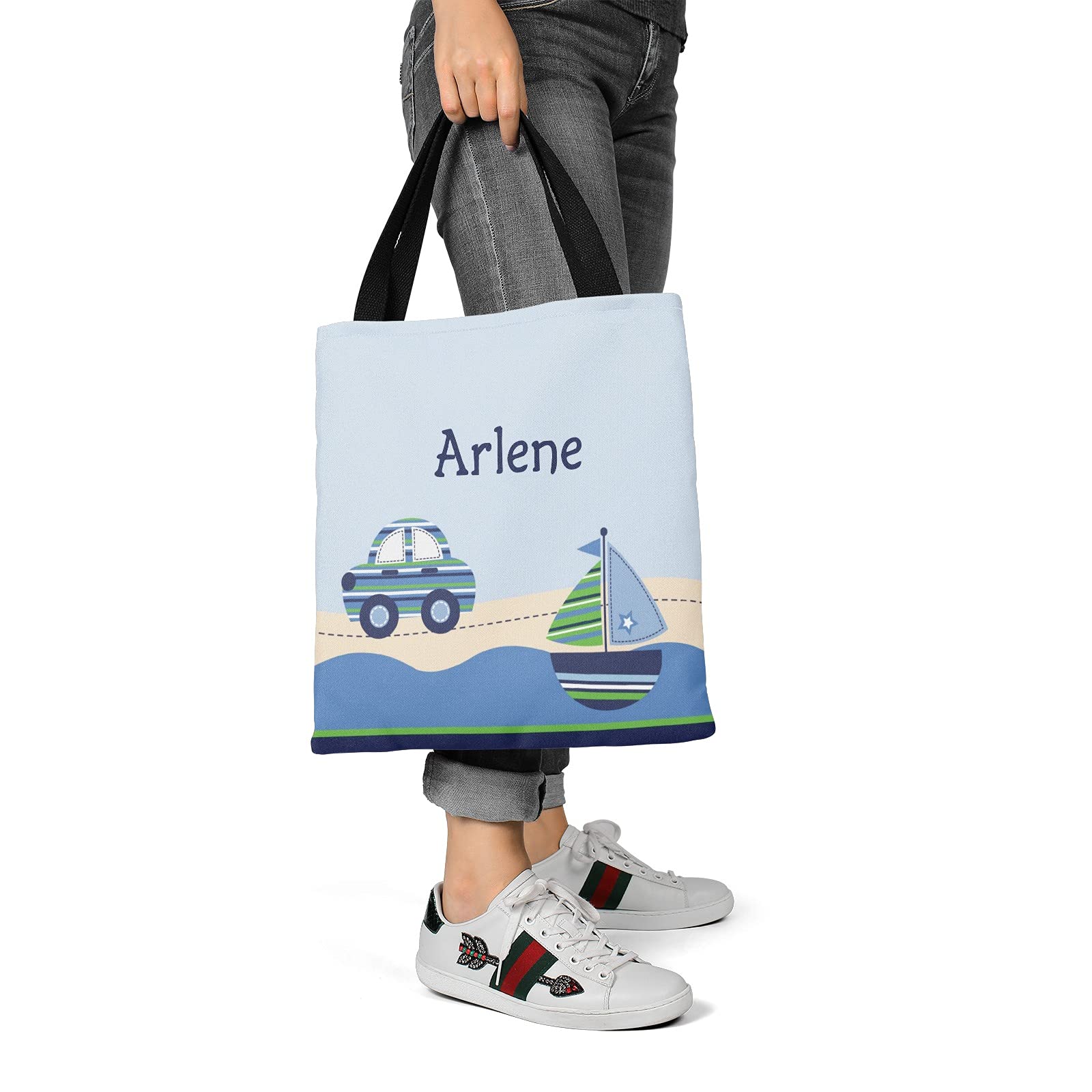 Blue Racing Car Personalized Canvas Tote Bags for Women & Kids - Reusable Shopping Bags, Travel Tote, School Handbag Gift - Perfect for Groceries, Beach Trips & Daily Commute