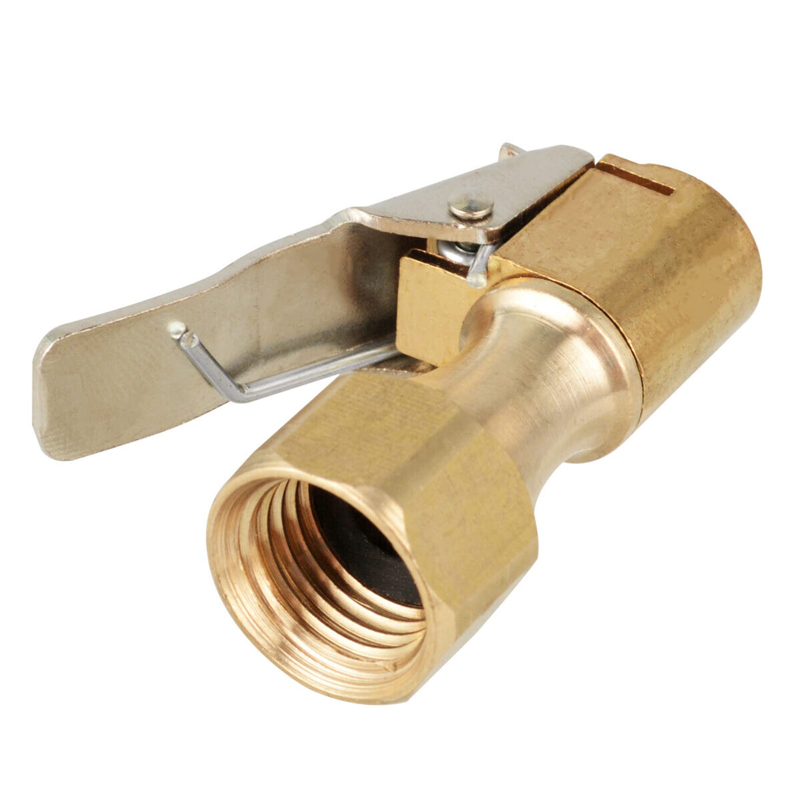 1 Pack Brass Tire Chuck - Open Flow Straight Lock-On Air Chuck with Clip for Inflator Gauge & Compressor Accessories | Heavy Duty Vehicle Tire Inflation Tool for Cars, Trucks, Motorcycles & Bikes (Garage & Roadside Use)