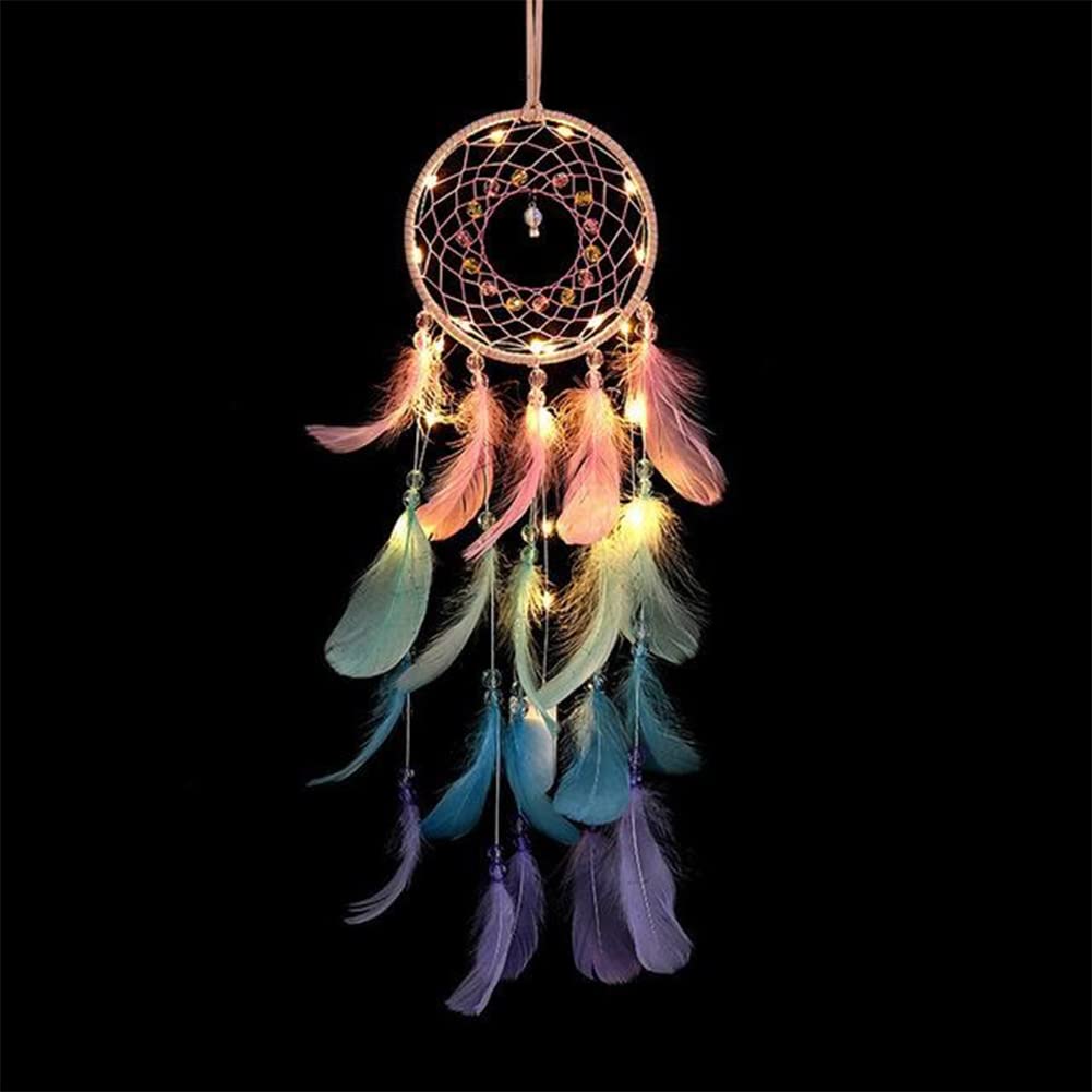 Rainbow LED Dream Catcher - Handmade Wall Hanging Decor for Girls Bedroom, Nursery & Home - Night Light & Boho Chic Room Decor for Teens, Kids Room & Dorm