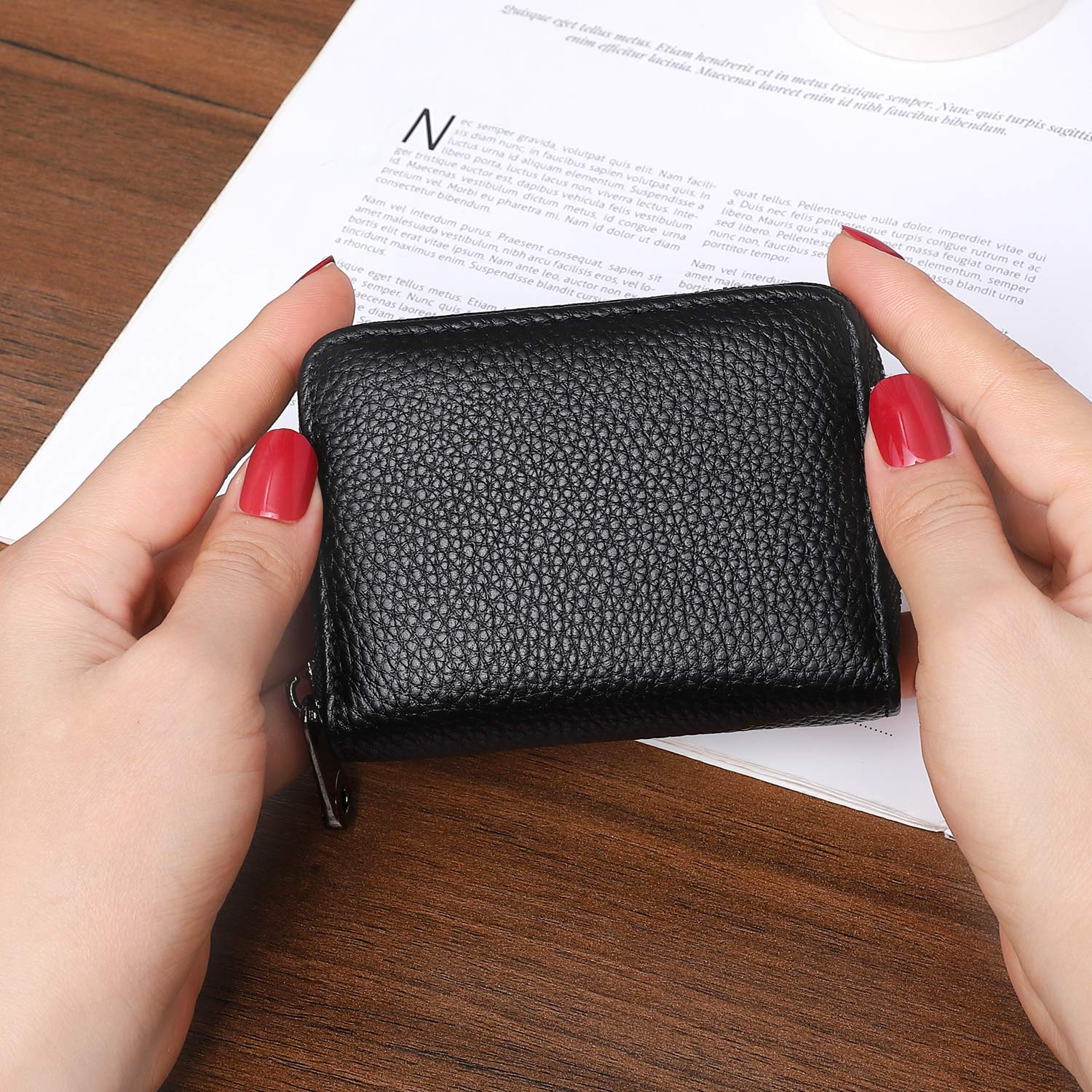 RFID Blocking Leather Credit Card Holder Wallet with Zipper - Genuine Leather Slim Wallet for Women - Perfect for Travel, Shopping & Everyday Use