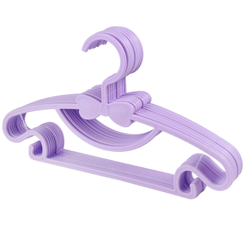 DOITOOL 10-Pack Anti-Slip Kids Clothes Hangers - Durable Plastic Coat Hangers for Children's Wardrobe Organization (Purple) | Perfect for Hanging School Uniforms, Dresses & Delicate Clothing