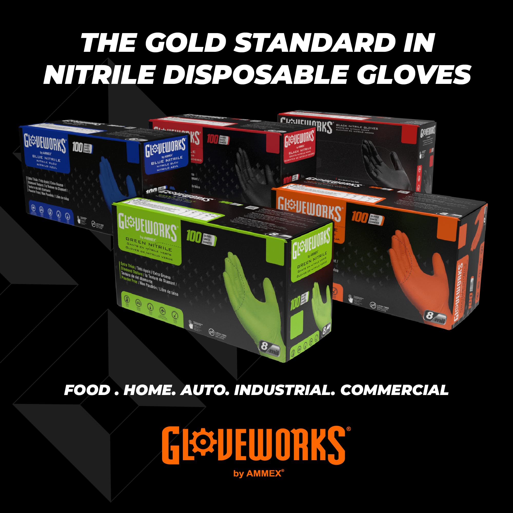 GLOWEWORKS HD Orange Nitrile Gloves - 8 Mil Thick Disposable Gloves with Diamond Texture for Mechanics, Cleaning & Food Handling - Durable, Chemical Resistant Work Gloves for Automotive, Industrial & Medical Use