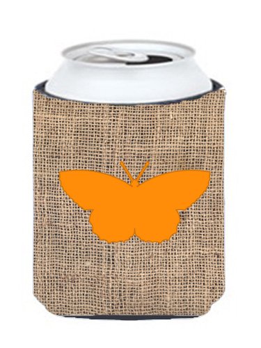 Butterfly Burlap & Orange Can Hugger - Insulated Beverage Sleeve for Cans & Bottles - Perfect for Picnics, BBQs & Outdoor Parties