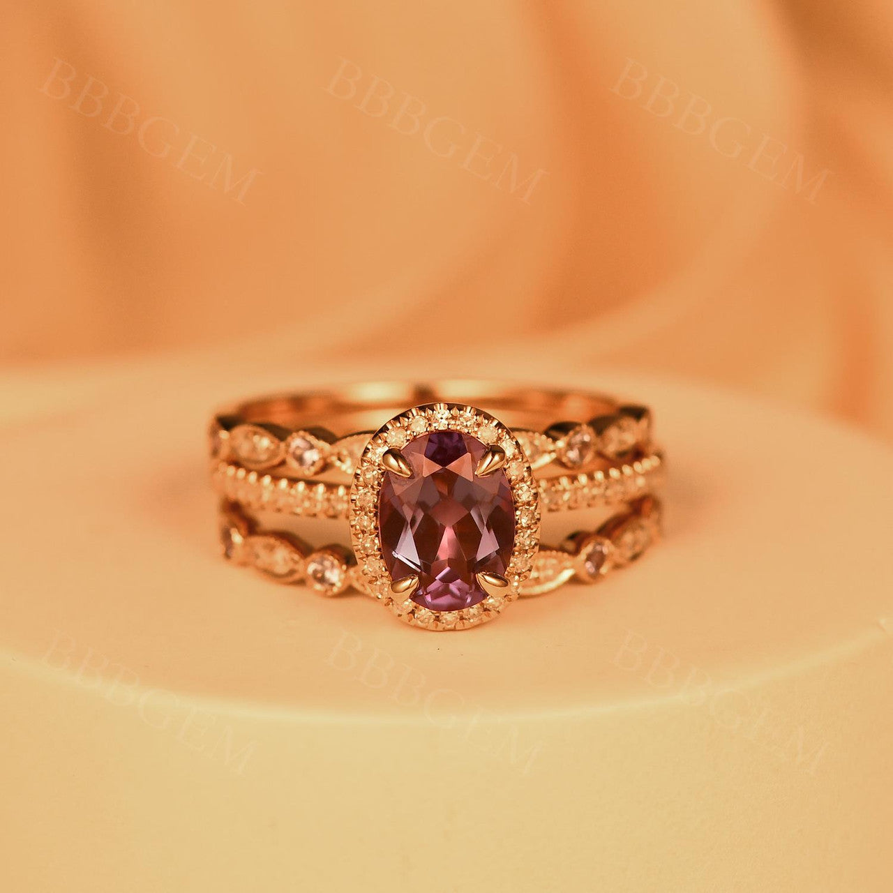 3Pcs Alexandrite Bridal Ring Set – Vintage Style Wedding Band & Engagement Ring for Women – Perfect for Proposals, Anniversaries & Bridal Jewelry Gifts