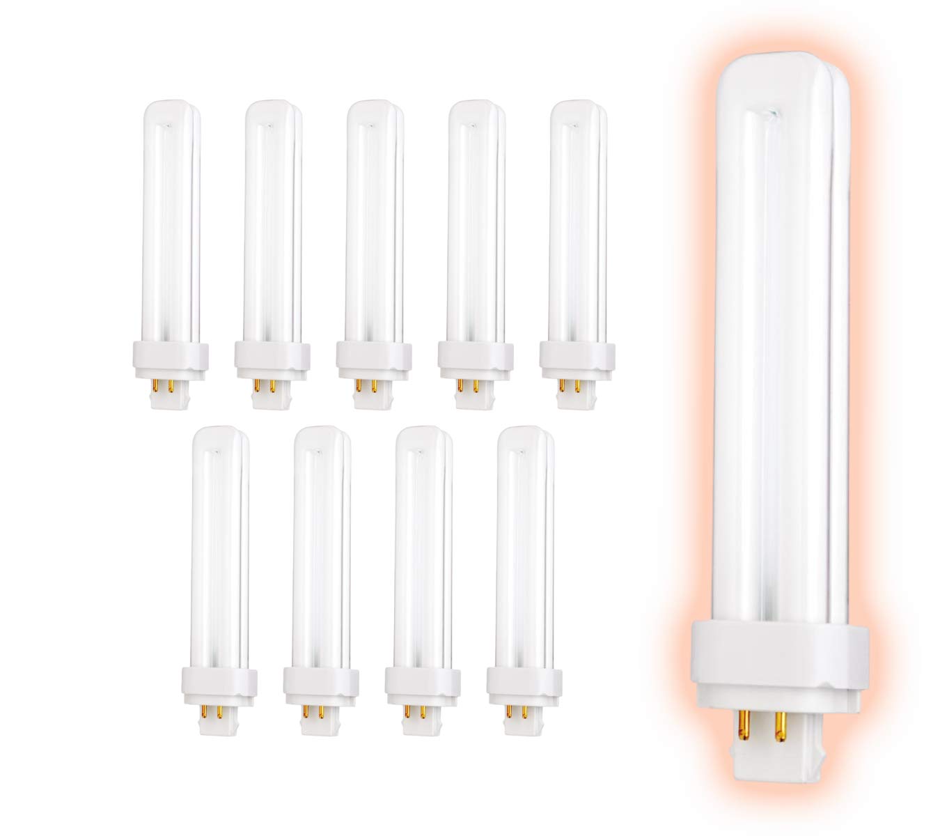 GoodBulb 26W CFL Light Bulbs - 4 Pin G24Q-3 Base 5000K Daylight - 1800 Lumens High Output - Double Tube Compact Fluorescent Plug-in Bulbs - Perfect for Car Dealerships, Retail Stores & Office Lighting - Energy Efficient 10-Pack