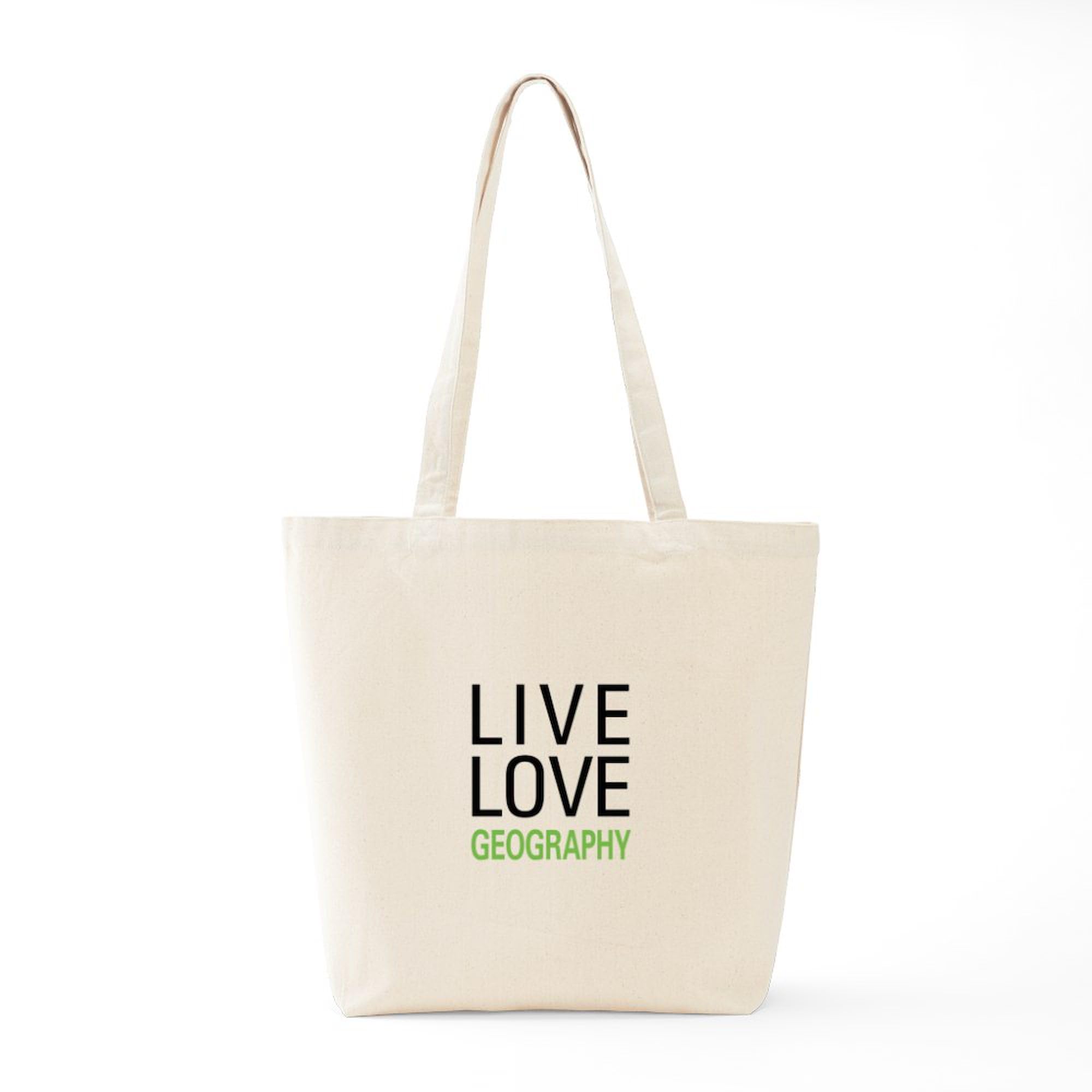 Live Love Geography Tote Bag - Natural Canvas Reusable Shopping Bag for Groceries, Beach & School | Eco-Friendly Cotton Tote with Printed Design