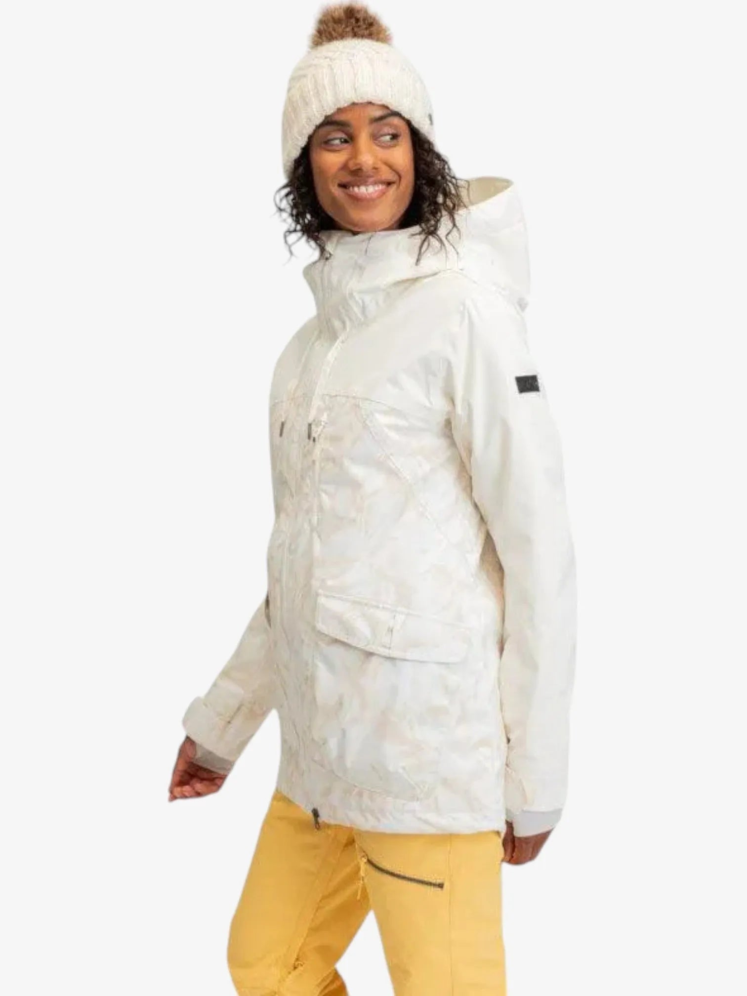 ROXY Women's Snow Stated Jacket - White Winter Waterproof Ski Coat for Snowboarding & Outdoor Adventures