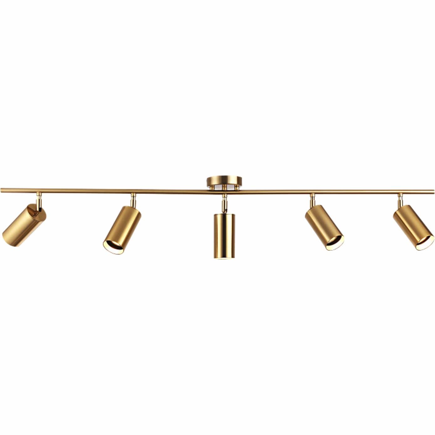 KCO Lighting Modern 5-Lights LED Track Lighting Kit - Brushed Brass Adjustable Flush Mount Ceiling Spotlights for Kitchen, Dining Room & Living Room - Mid Century Gold Light Fixture (5 Lights) - Perfect for Task Lighting and Accent Illumination