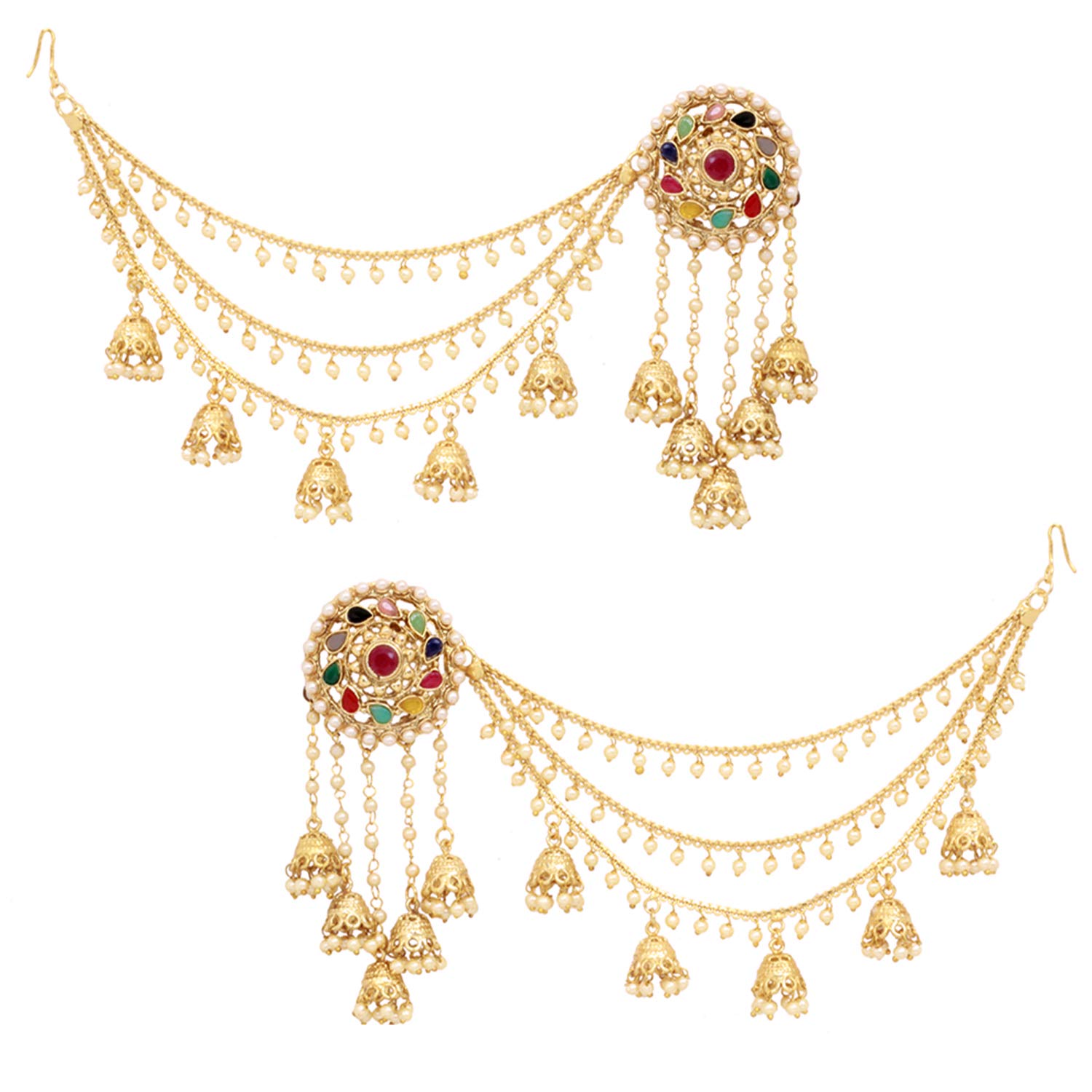 Authentic Indian Ethnic Jewelry | Gold Tone Multi-Color Bollywood Jhumka Earrings for Women & Girls | Traditional Bahubali Style Jhumkas for Weddings, Festivals & Special Occasions