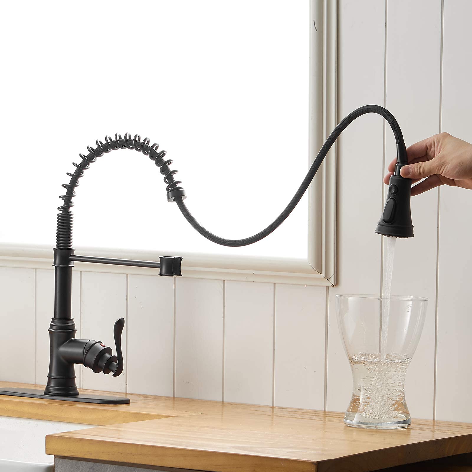 Homevacious Matte Black Pull-Down Kitchen Faucet with 3 Spray Modes - Single Handle Waterfall Vessel Sink Faucet for Modern Homes | Perfect for Washing Dishes, Filling Pots & Cleaning Countertops