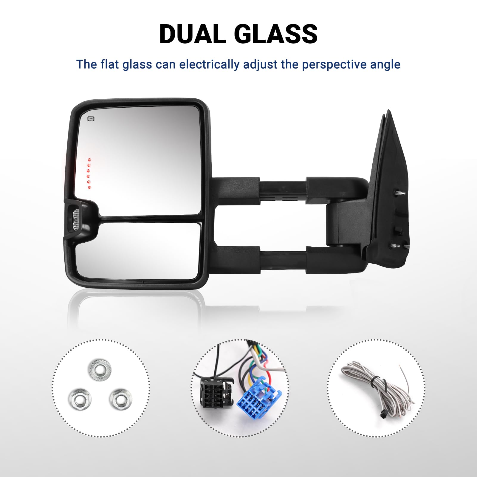 2003-2007 Chevy Silverado & GMC Sierra Power Heated Towing Mirrors with Turn Signal & Backup Lamp - Black Painted (8555) - Perfect for Towing, Highway Driving & Night Visibility