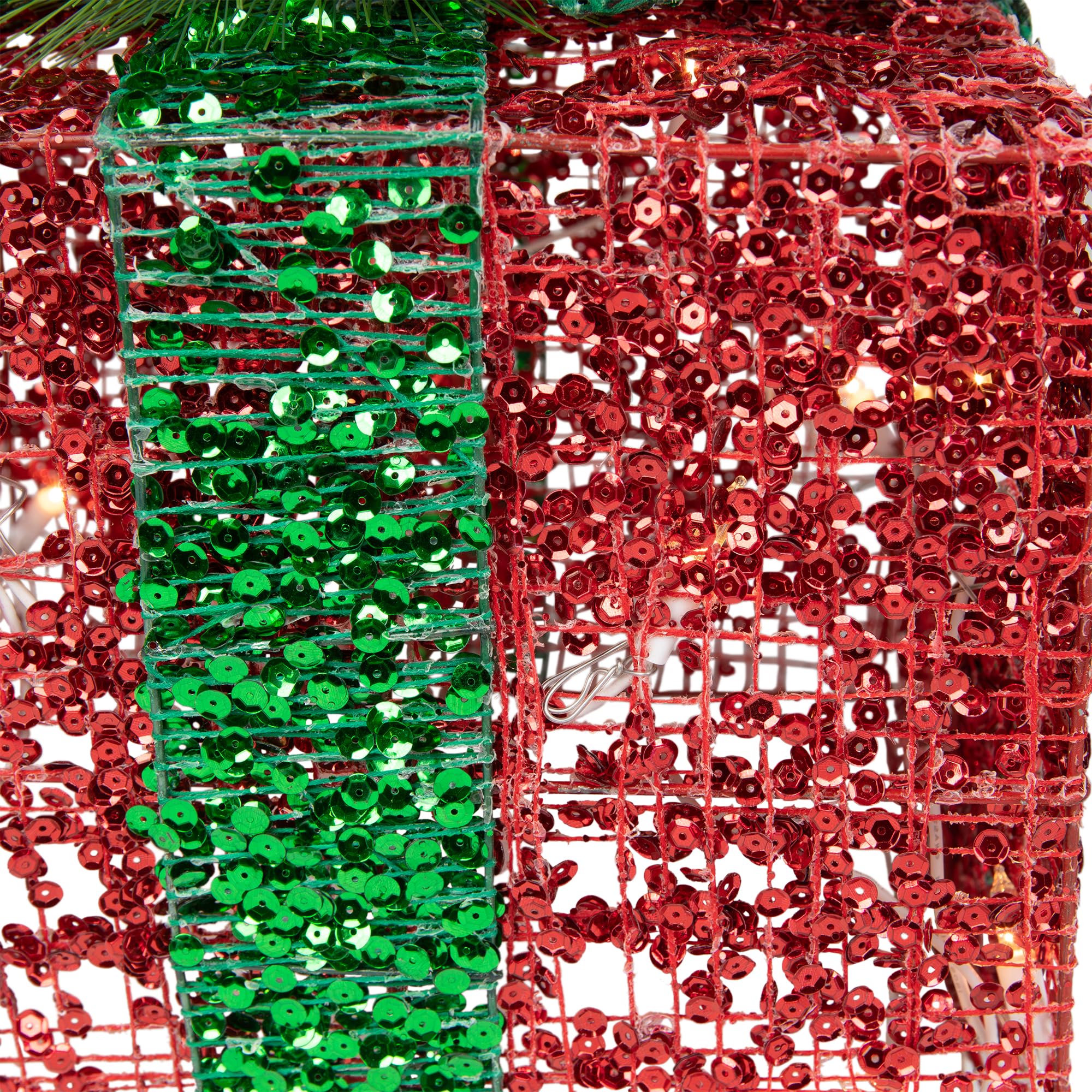 3 Pack LED Lighted Red and Green Glitter Christmas Gift Boxes - Holiday Home Decor, Outdoor Xmas Tree Ornaments, Party Favors & Festive Table Centerpieces