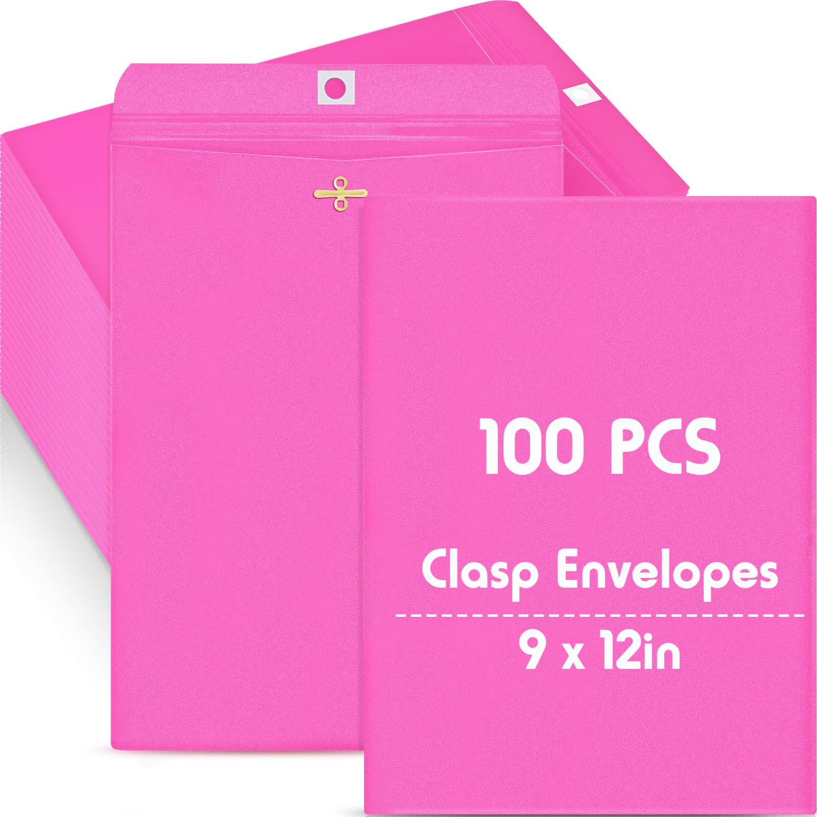 Geyee 100 Pcs Colored Manila Clasp Envelopes with Gummed Seal - 9 x 12 Inch Rose Pink for Home, Office & Business - Perfect for Mailing, Document Storage & Organizing Files