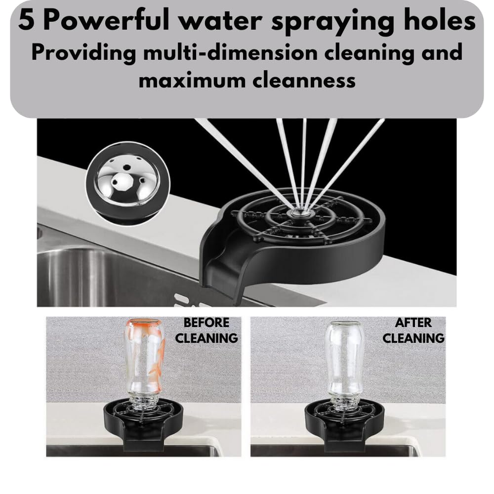 Premium Glass Rinser for Kitchen Sink - Fast Faucet Cup Washer with Complete Installation Kit | Perfect for Cleaning Cups, Baby Bottles, Kitchenware & Bar Glassware (Black, ABS) | Ideal for Home Bars, Restaurants & Daily Dishwashing
