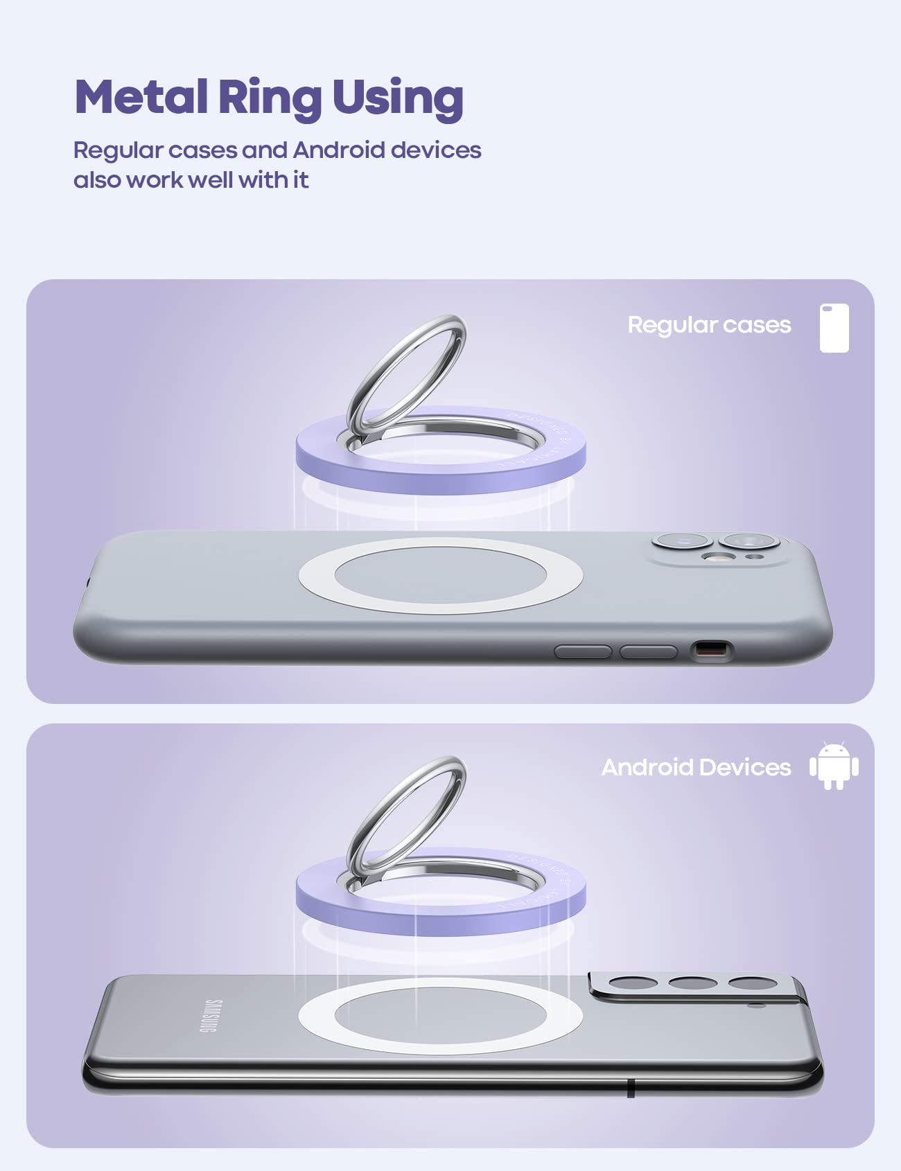 Lamicall Magnetic Phone Ring Holder for Magsafe - Wireless Charger Compatible Phone Grip Stand for iPhone & Android (Violet) - Perfect for Hands-Free Viewing, Secure Grip & Magsafe Accessories