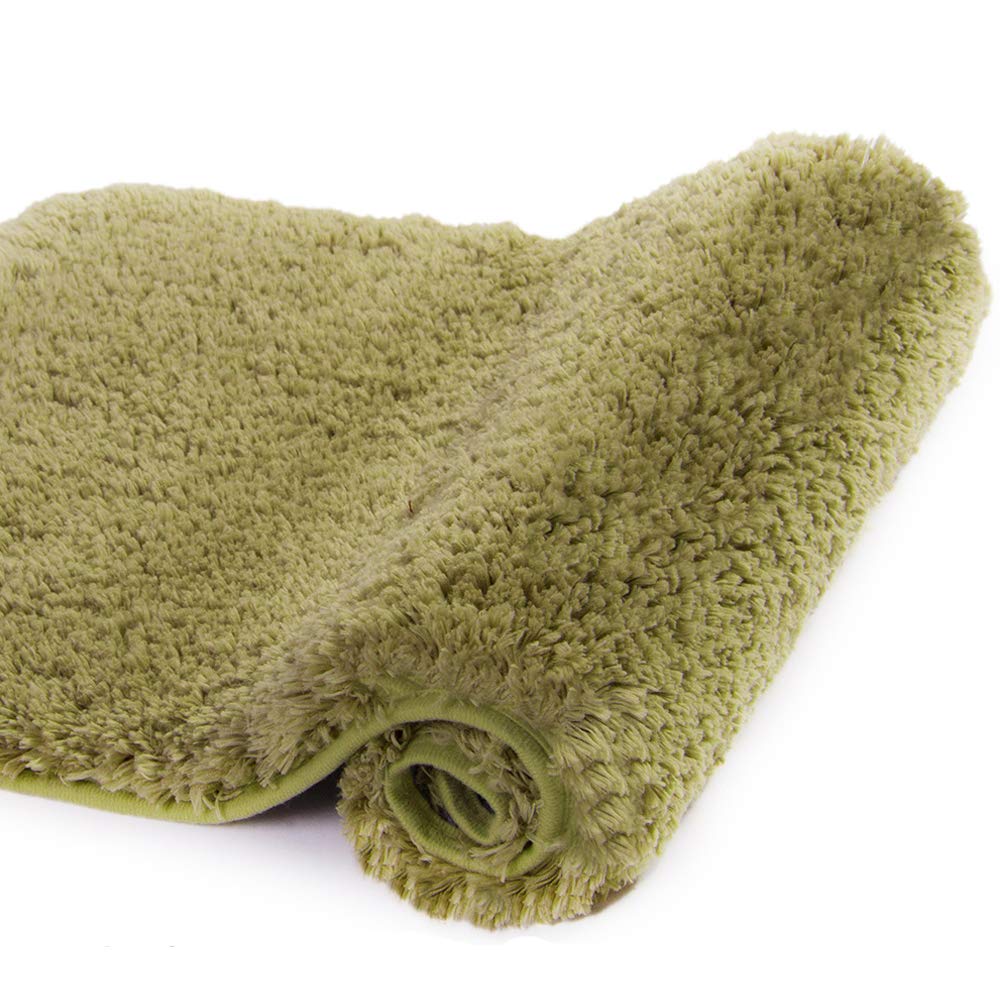 Walensee Extra Soft Shaggy Bathroom Rug 24x40 Inches - Olive Green Absorbent Microfiber Bath Mat | Non-Slip Machine Washable Luxury Floor Mat for Bathroom, Shower & Vanity Area