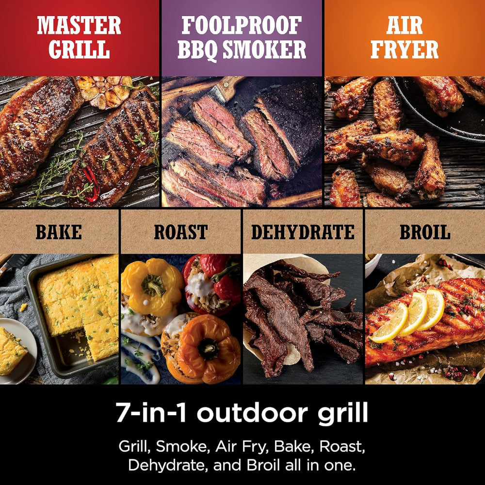 Ninja OG701 Woodfire Outdoor Grill - 7-in-1 Master Grill & BBQ Smoker with Home Essentials Warranty | Perfect for Backyard BBQs, Camping & Outdoor Cooking