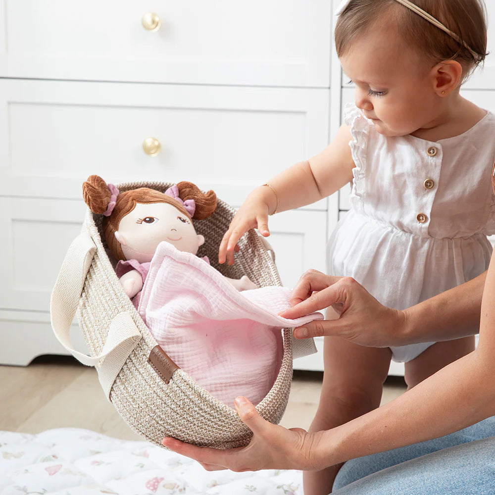 Soft Cotton Rope Moses Basket with Blush Bedding Set - Natural Baby Crib for Newborns & Infants - Perfect for Nursery, Baby Shower Gifts & Co-Sleeping