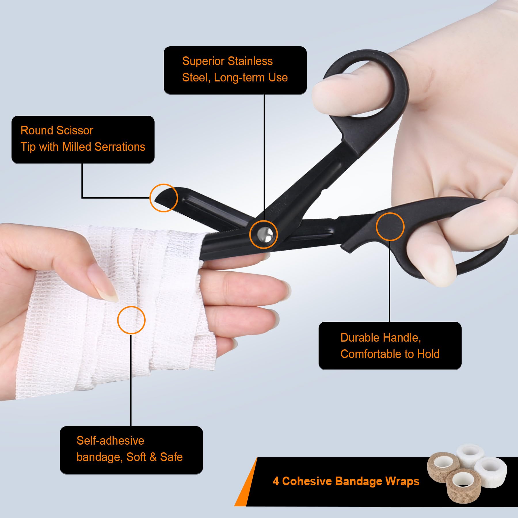 BOVKE 15-Piece Nurse Stethoscope Case Kit - Medical Scissor, Bandage Wraps, 2 Penlights with Batteries, Bandage Holder - Perfect Nursing Gift for Students & Professionals (Black) | Great for Clinical Rotations, Hospital Shifts & Medical Training