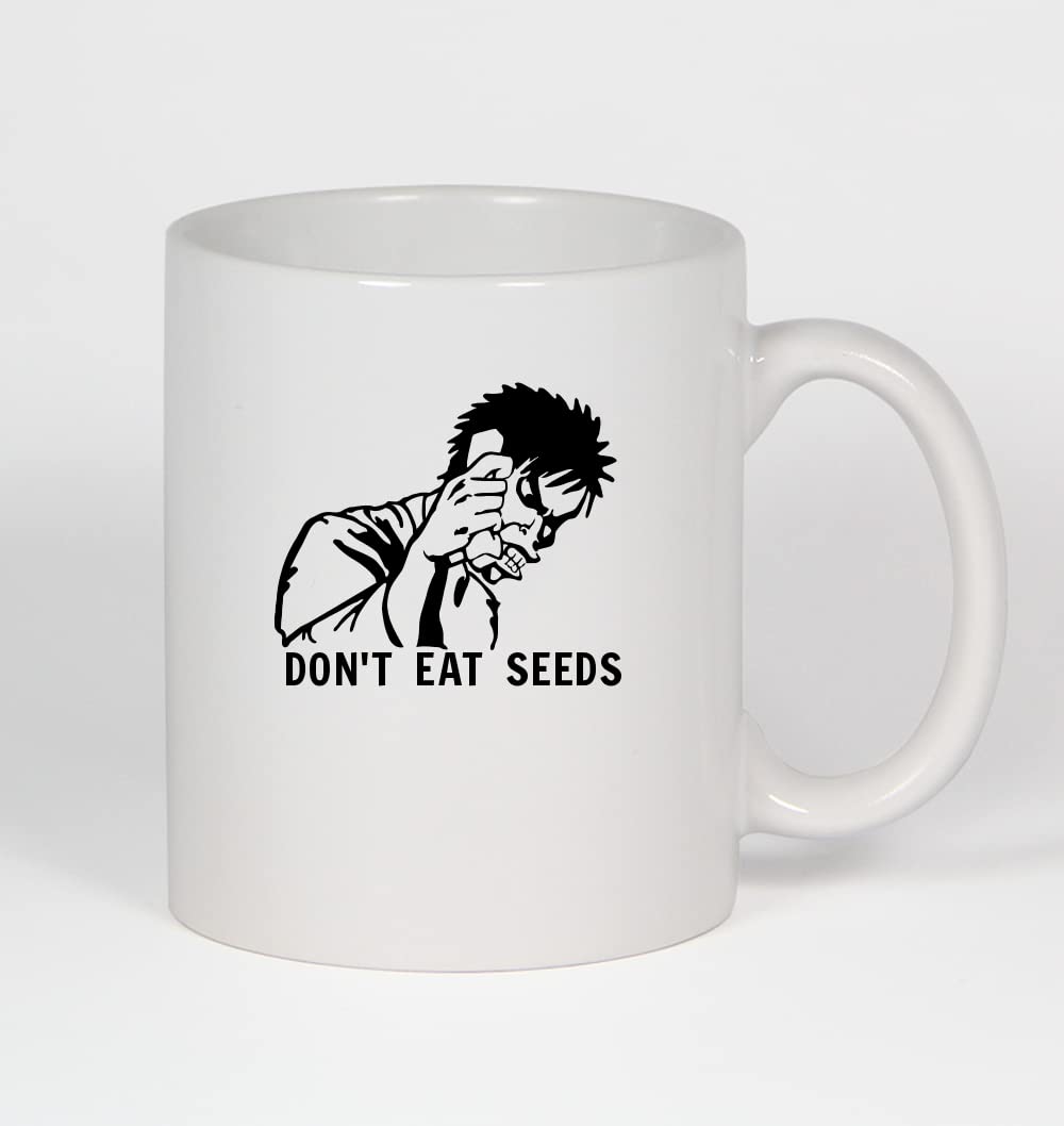 Anime Ceramic Coffee Mug - 11oz White Don't Eat Seeds Design - Perfect for Home, Office & Gift Giving