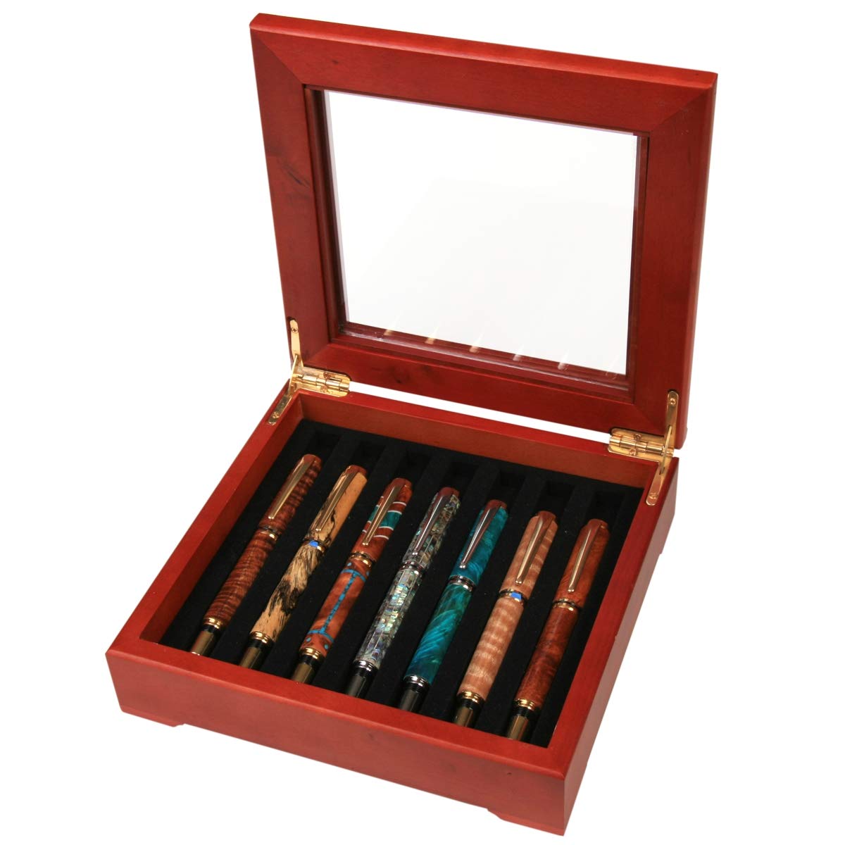 Premium Rosewood 7-Pen Display Case with Glass Top - Elegant Storage & Showcase for Fountain Pens, Ballpoints & Collectibles - Perfect for Home, Office & Gift Giving