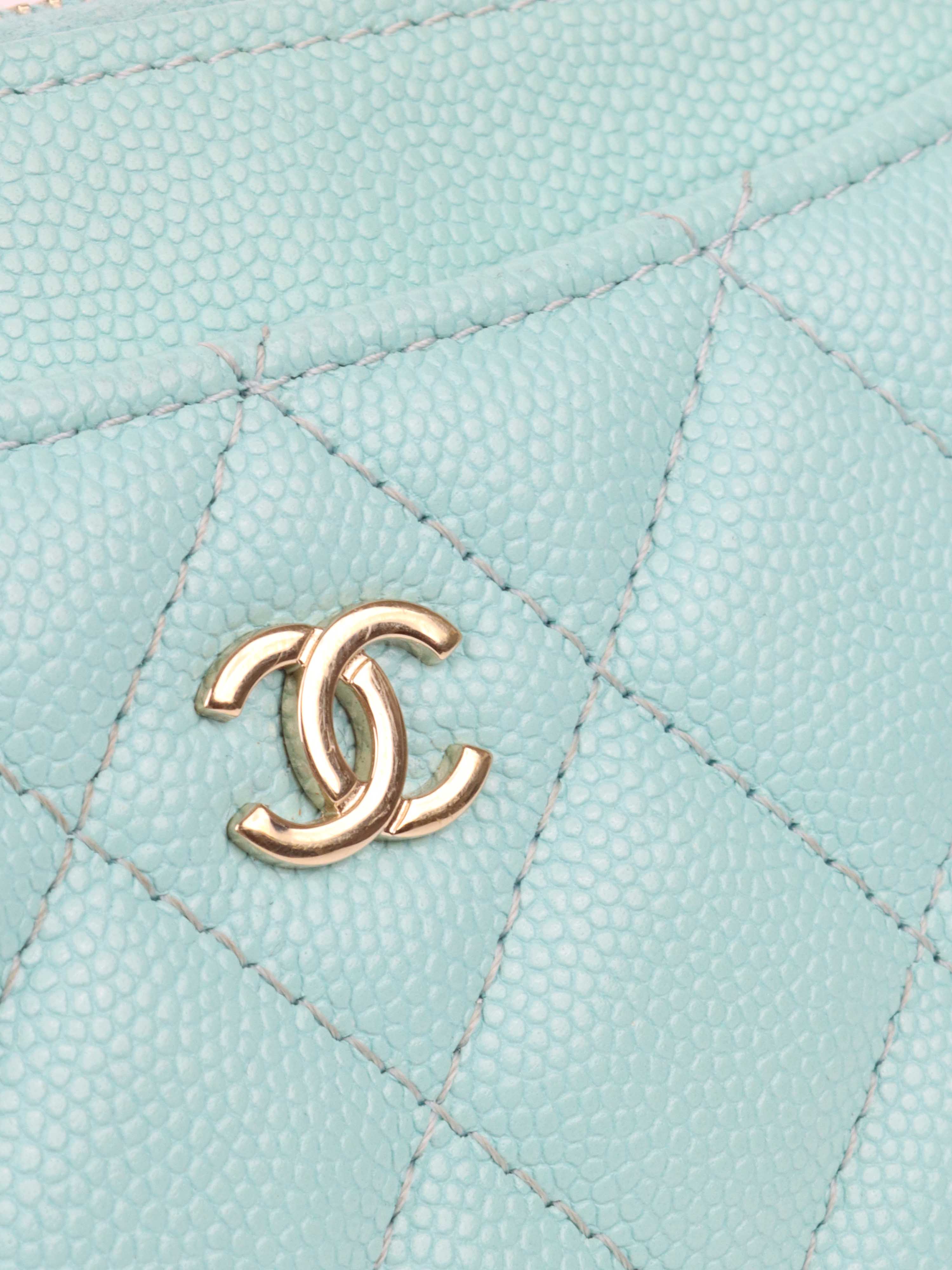 Chanel Light Blue Caviar Leather Zip Wallet for Women | Luxury Designer Coin Purse & Card Holder | Perfect for Everyday Use, Travel, and Gift Giving