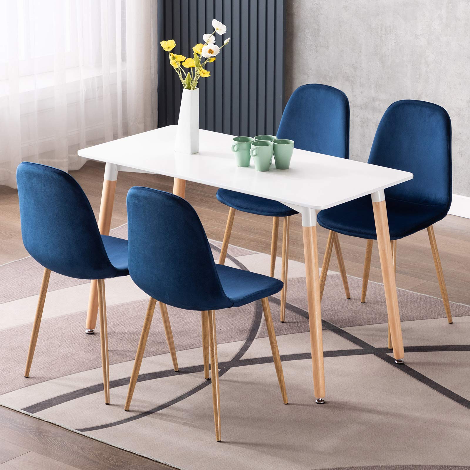 Mid Century Modern Dining Chairs Set of 4 - Velvet Upholstered Accent Chairs with Flannelette Cushion & Metal Legs for Kitchen, Dining Room, Club or Guest Seating - Stylish & Comfortable Home Decor